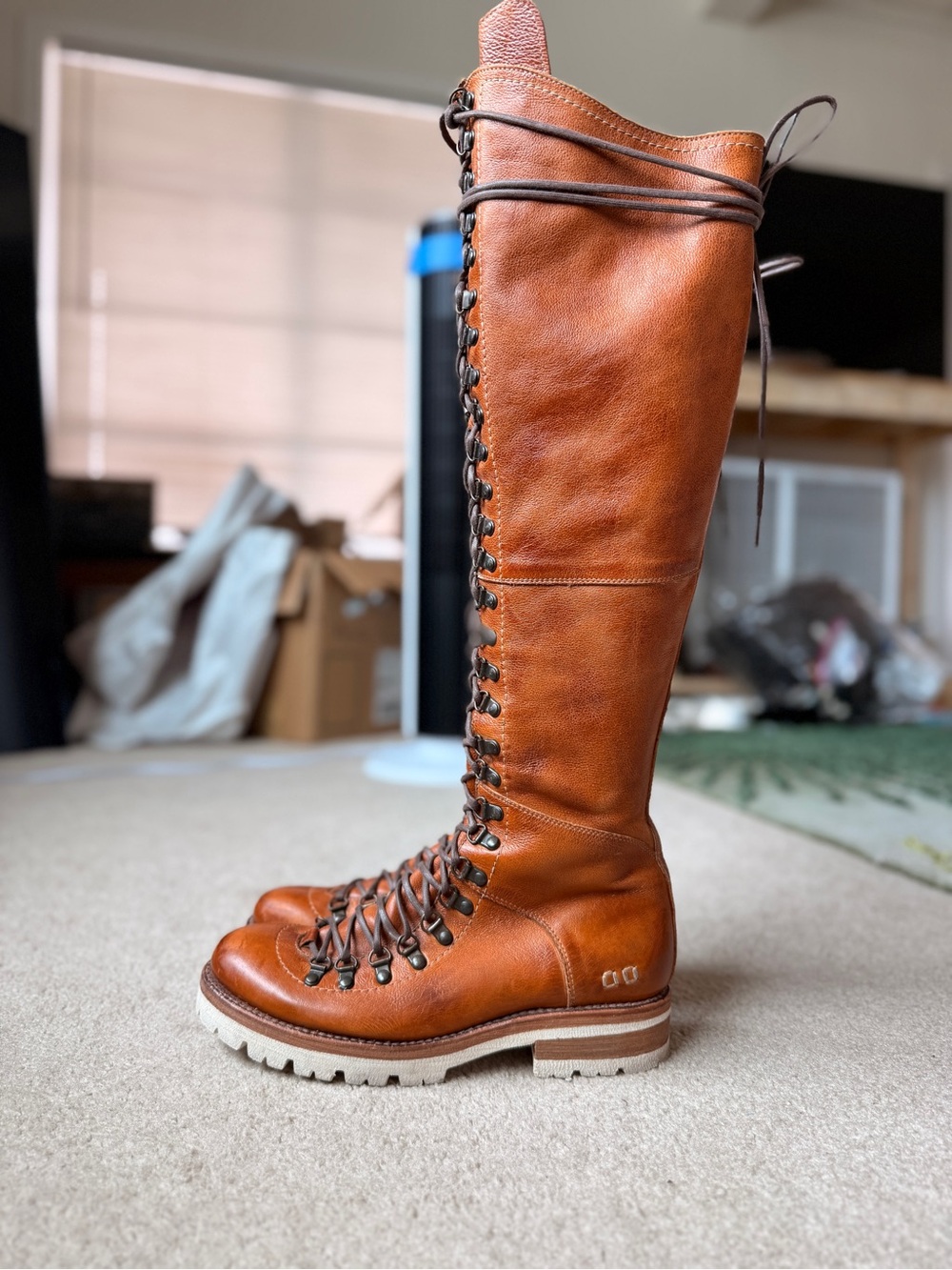 BED|STU x Free People Victory (Lustrous) Pecan Tall Lace-Up Leather Boots - Picture 6 of 15